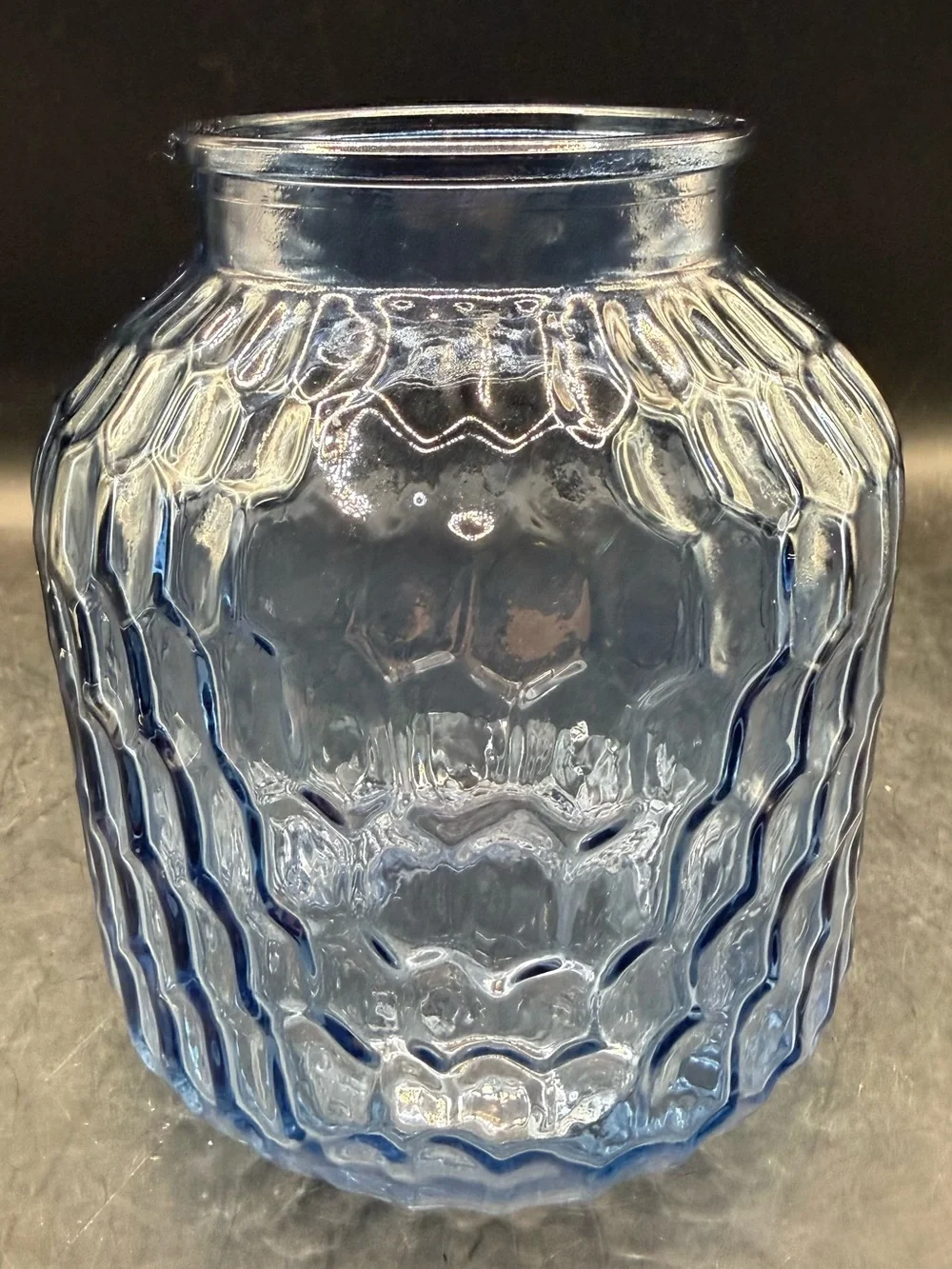 Vintage Style Blue Glass Honeycomb Vase - 5.5 Inch Bud Vase - Textured Diamond